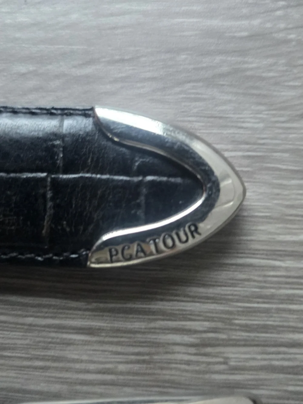 PGA Tour Mens Sz 34 Black Top Grain Croc Leather Belt Silver Golfer Buckle